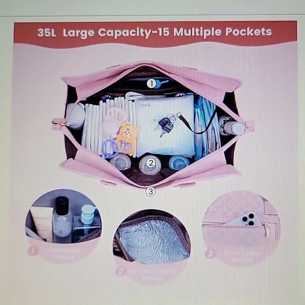 Lovevook pink rhombus diaper bag tote pacifier case change pad Weekender NEW…